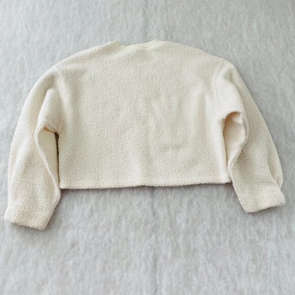 Zara Womens Cream Teddy Fleece Cropped Crew Neck Soft Cozy Sweater Size Small - Picture 2 of 9